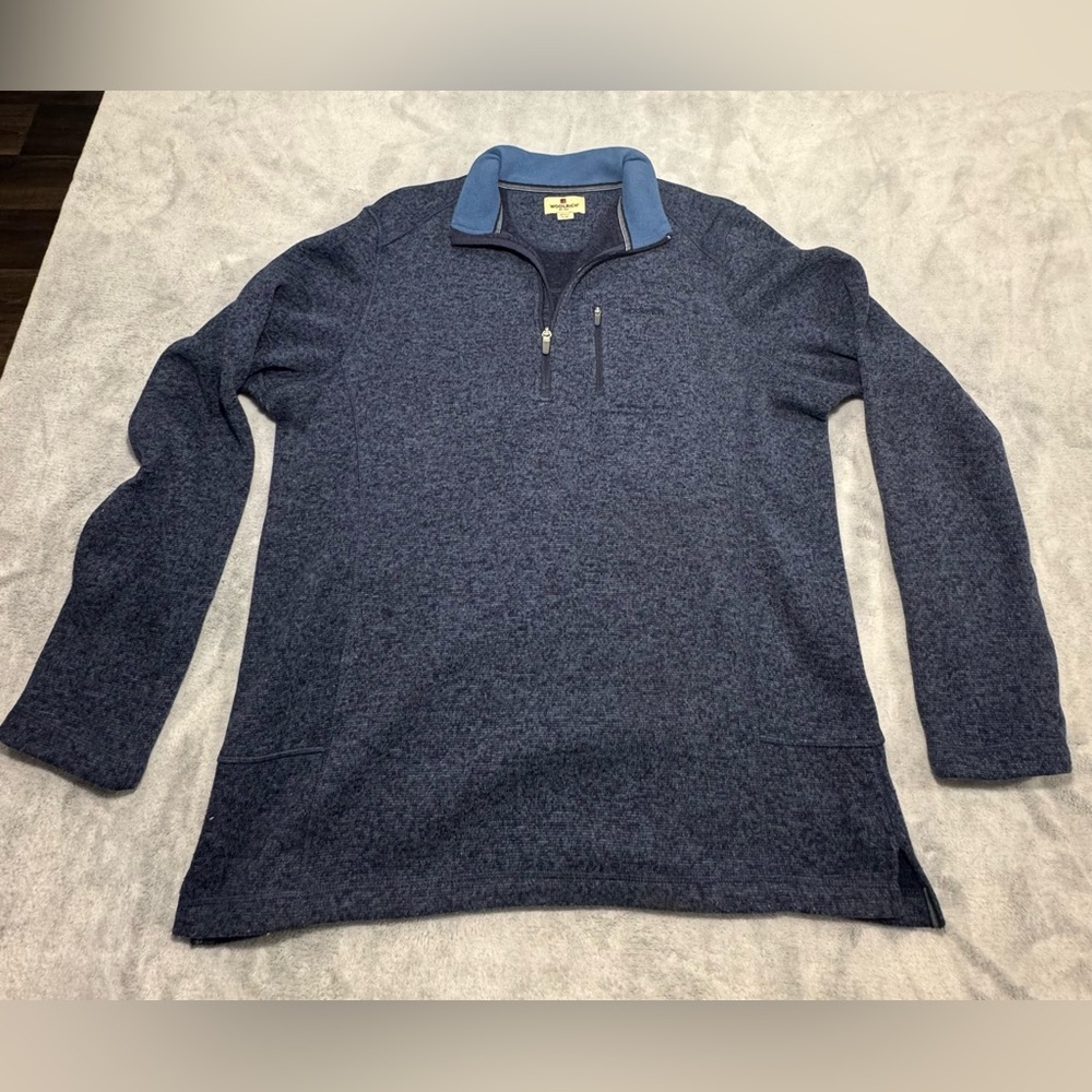 Woolrich 1/4 Zip Pullover Mens XL Navy Blue Zipper Pocket Mock Neck Long Sleeve